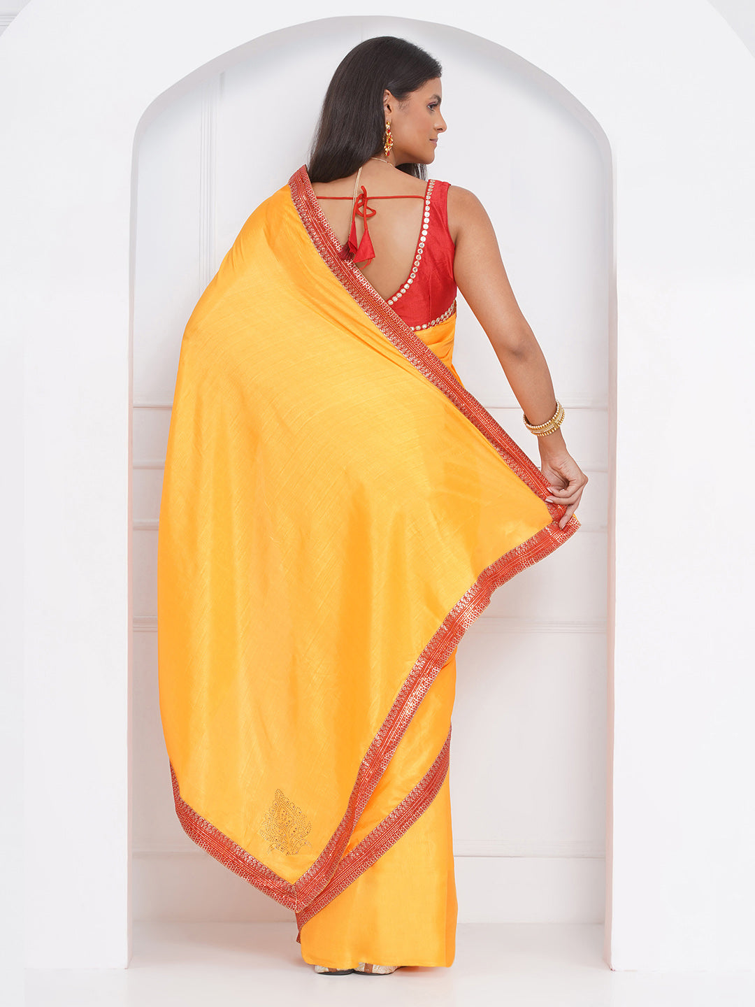 Svarovski Buta Silk blend Saree - Yellow