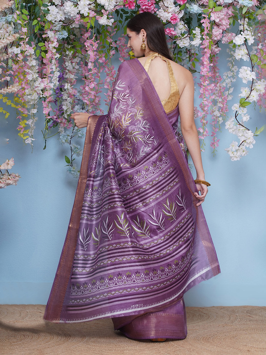 Cotton Silk Batik Print Saree - Purple