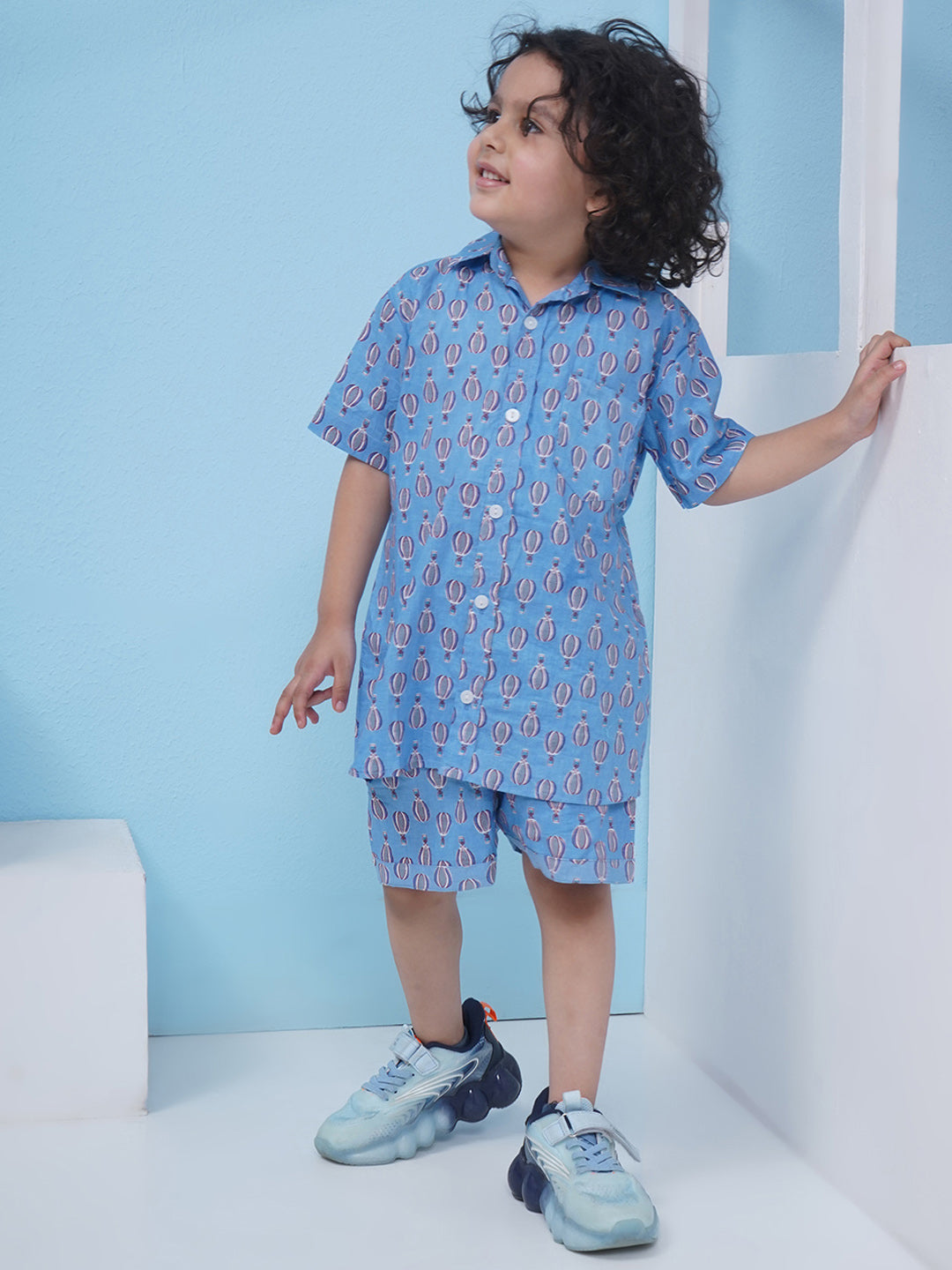 Boys Motifs Printed Short Set - Blue