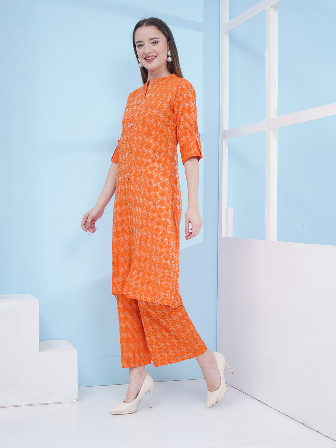 Printed Cotton Co-Ord Set - Orange