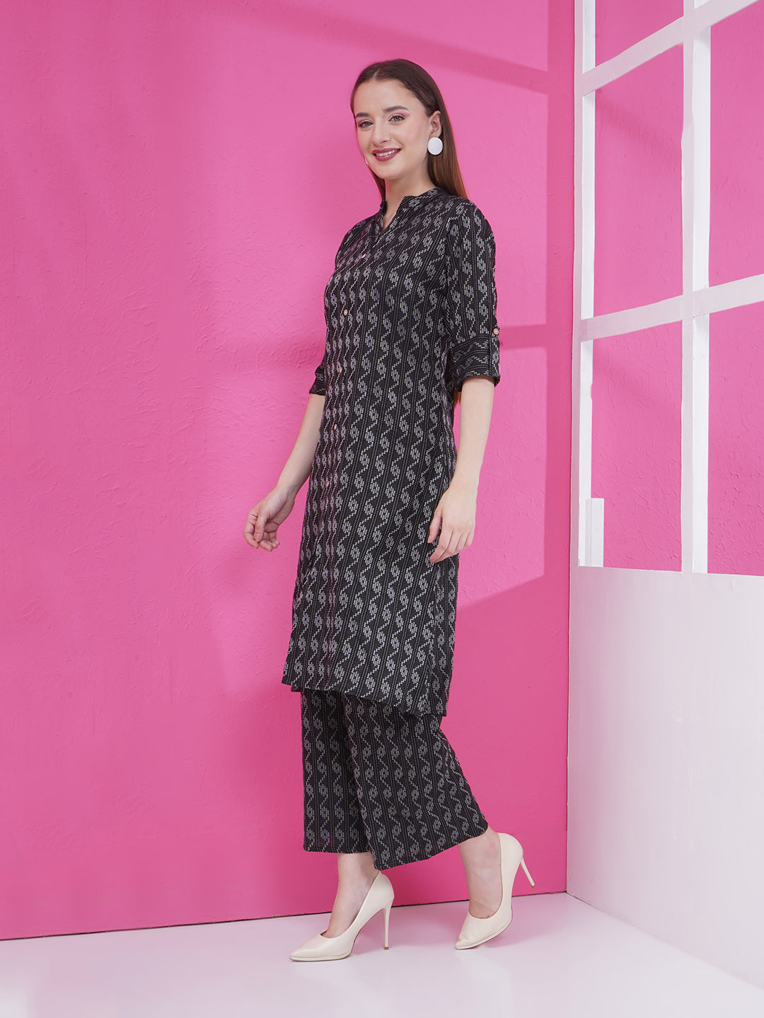 Printed Cotton Co-Ord Set - Black