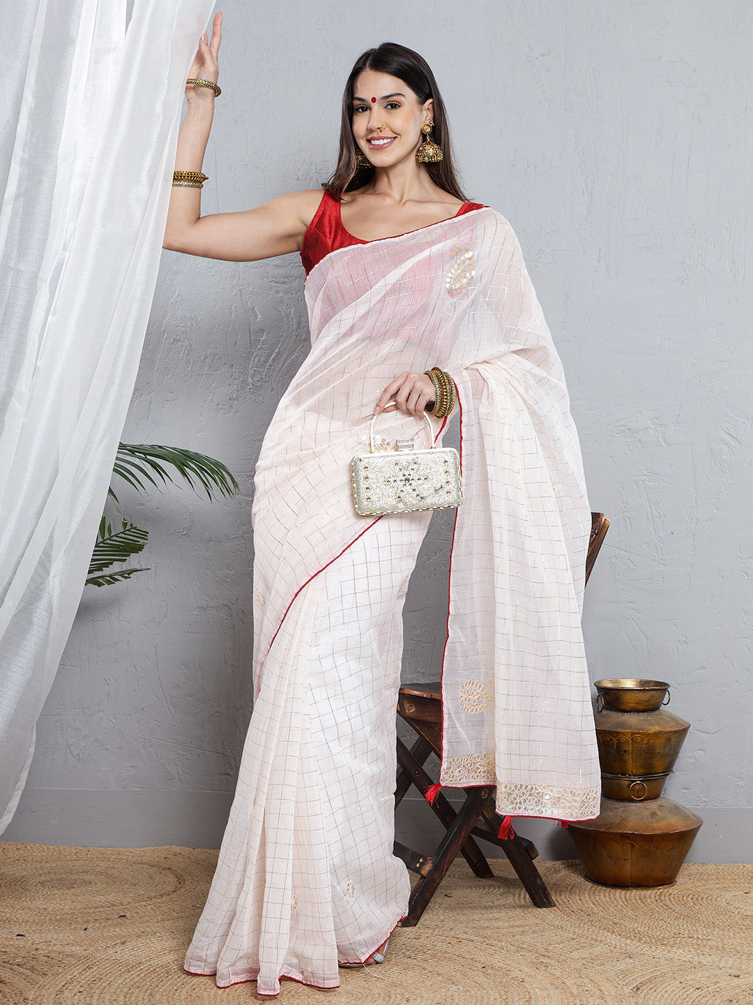 Chanderi Gotta Pati Saree - Off-White