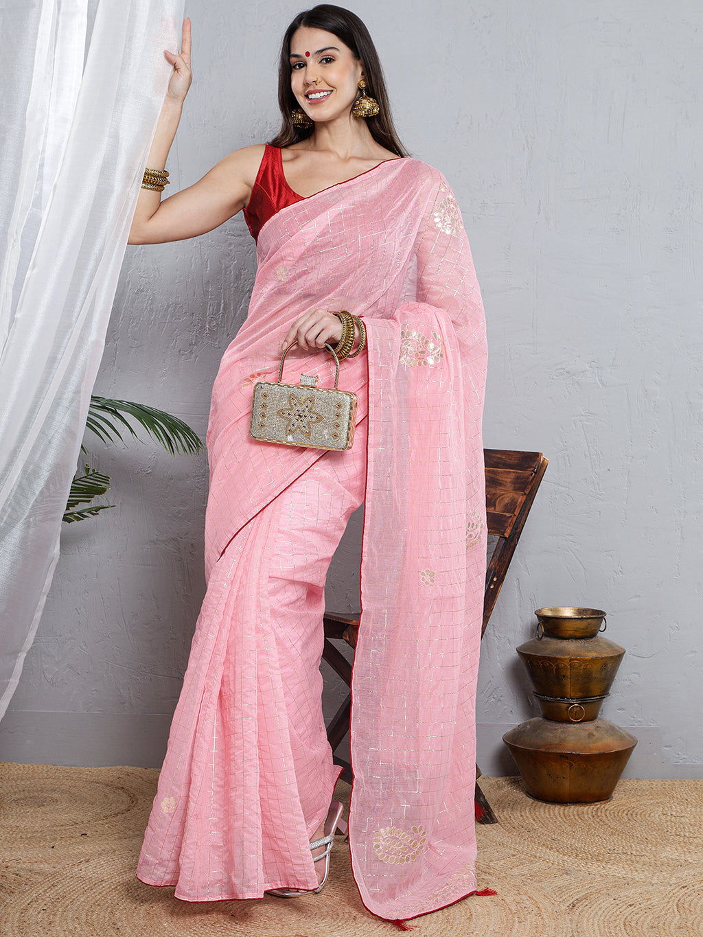 Chanderi Gotta Pati Saree - Pink