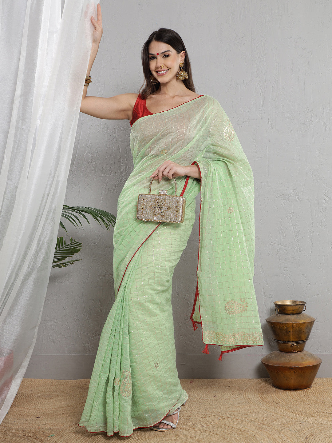 Chanderi Gotta Pati Saree - Mint Green