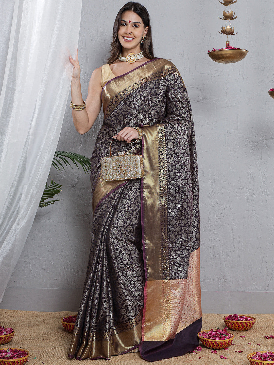Banarasi Silk Heavy Jaal Weave Saree - Violet