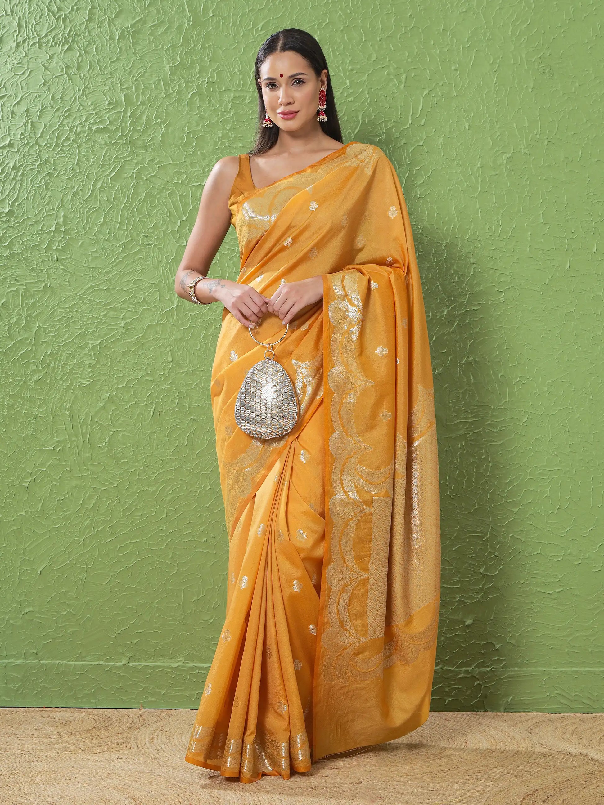 Banarasi Silk Mehrab Design Saree - Mustard Yellow