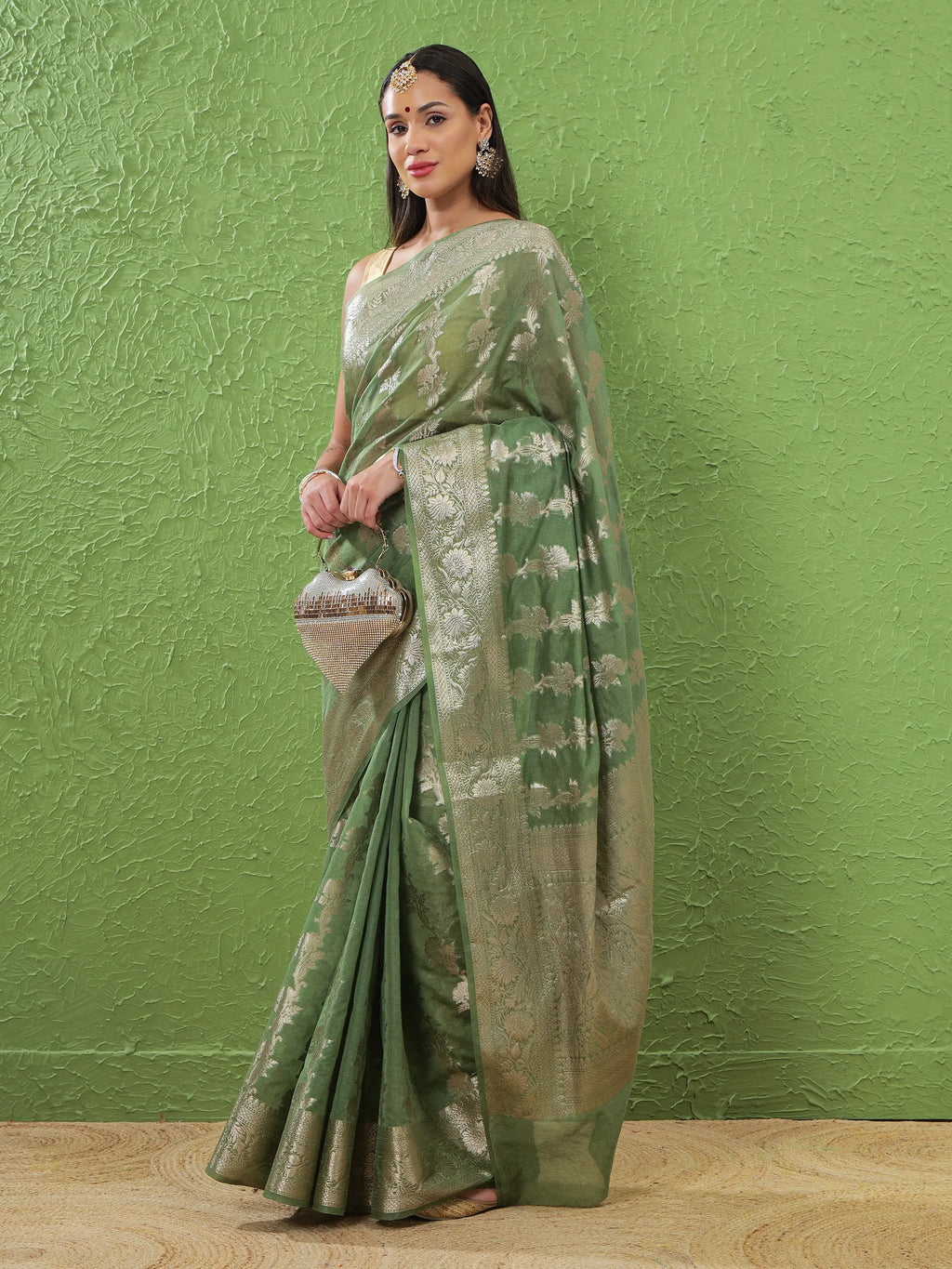 Banarasi Silk Heavy Zari Work - Muted Sage