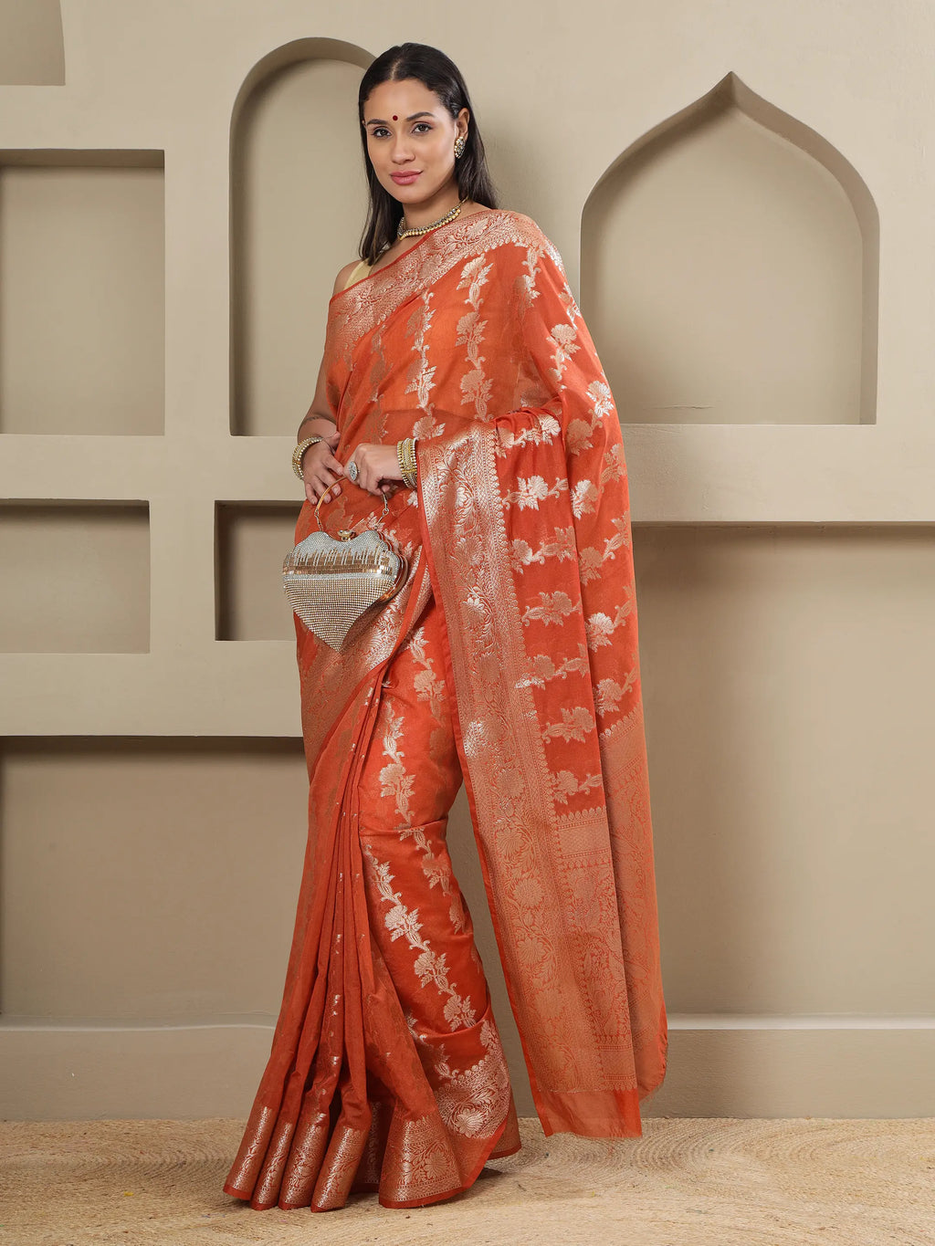 Banarasi Silk Heavy Zari Work - Tangerine Orange