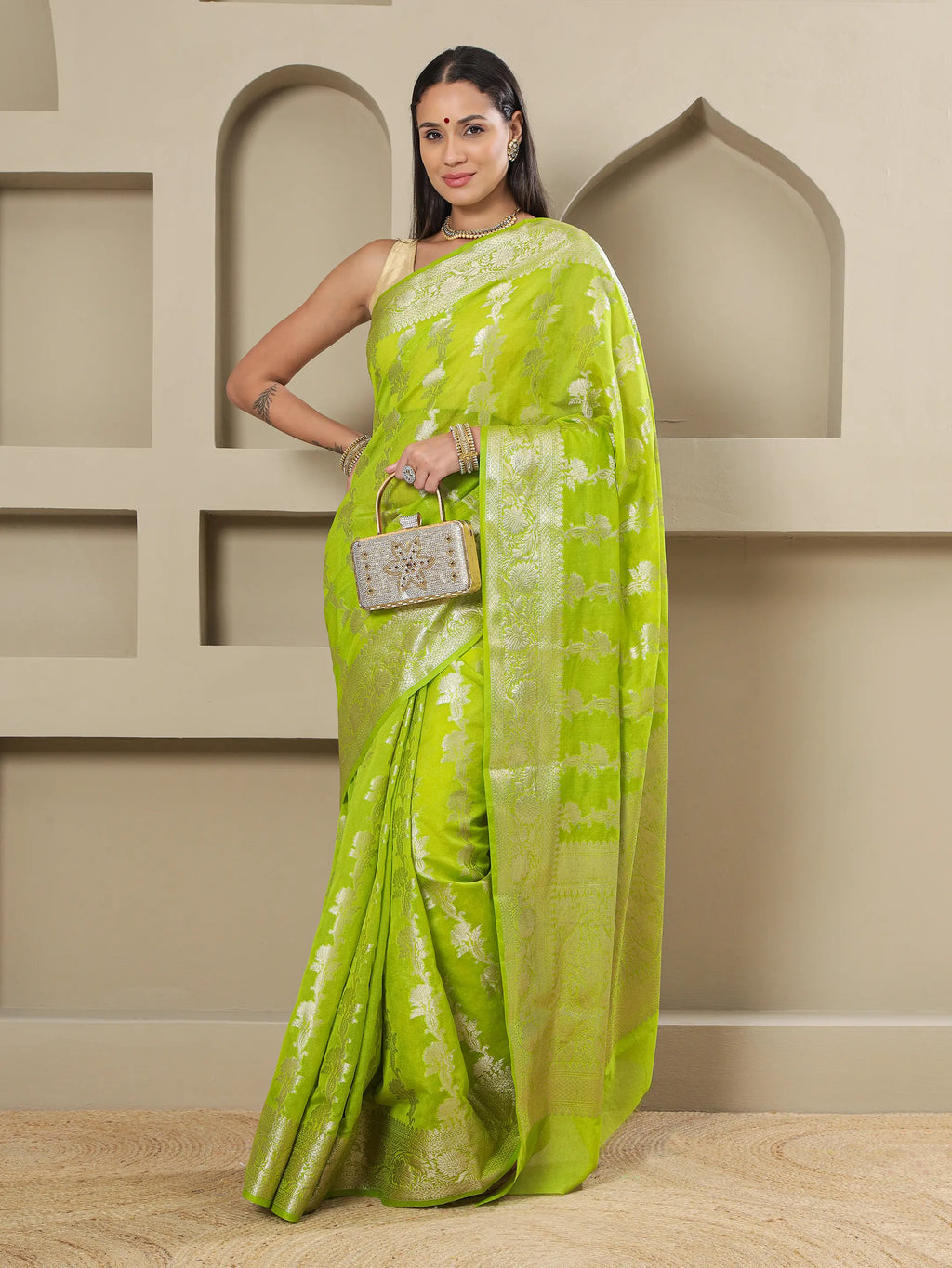 Banarasi Silk Heavy Zari Work - Neon Green