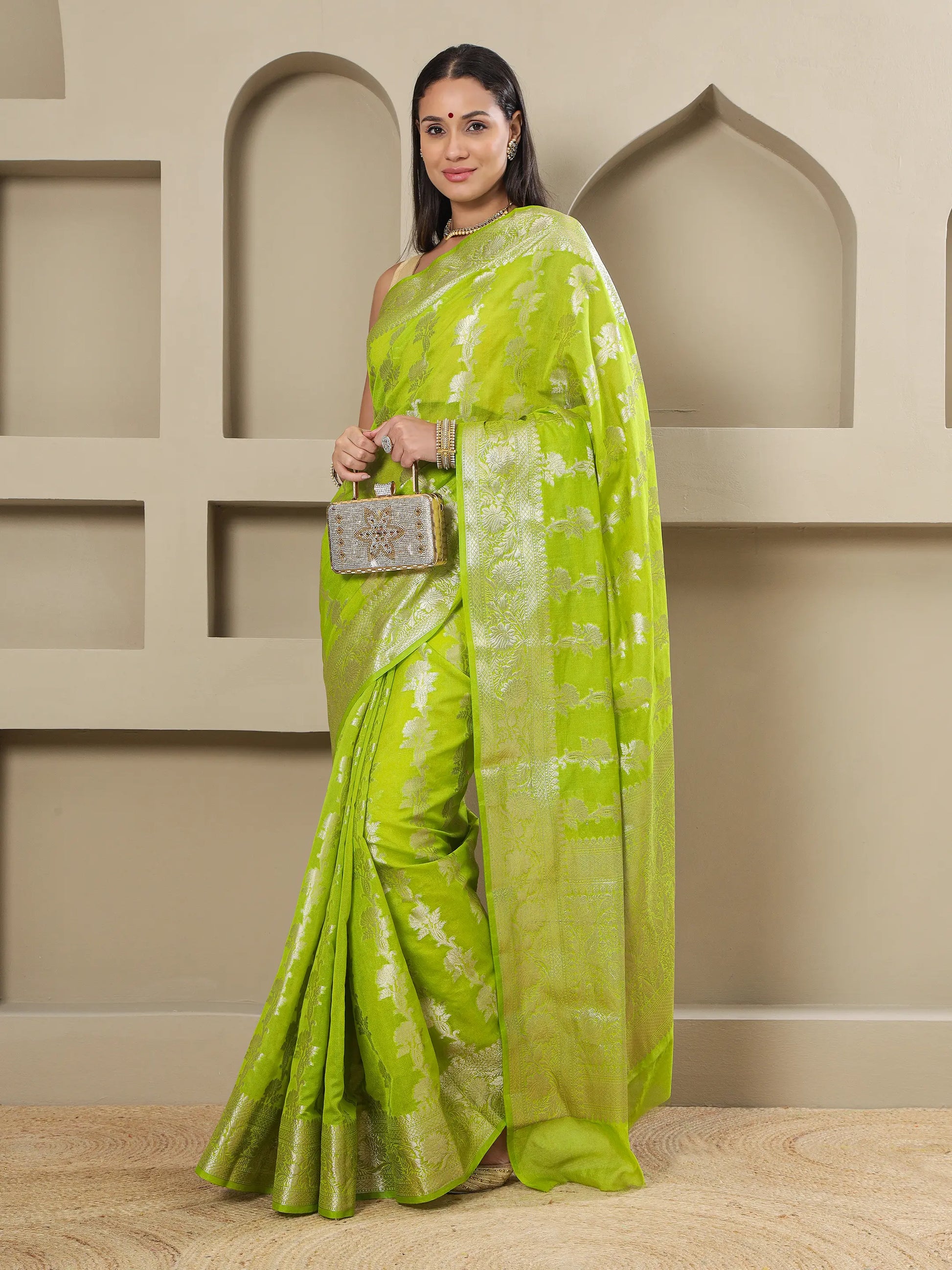 Banarasi Silk Heavy Zari Work - Neon Green
