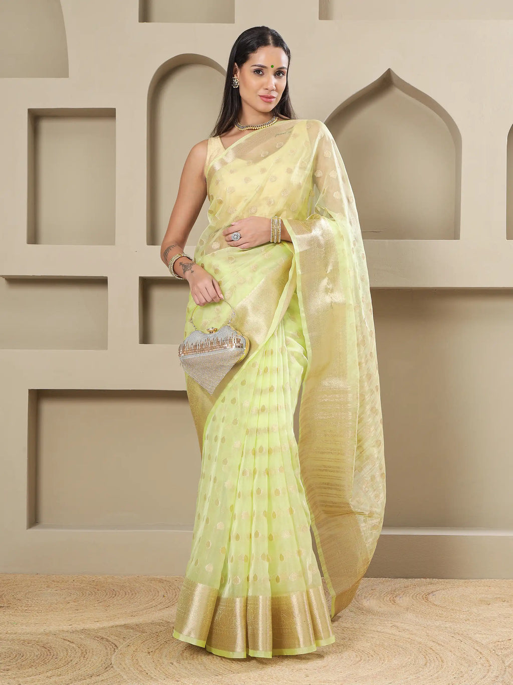 Banarasi Woven Organza Saree - Neon