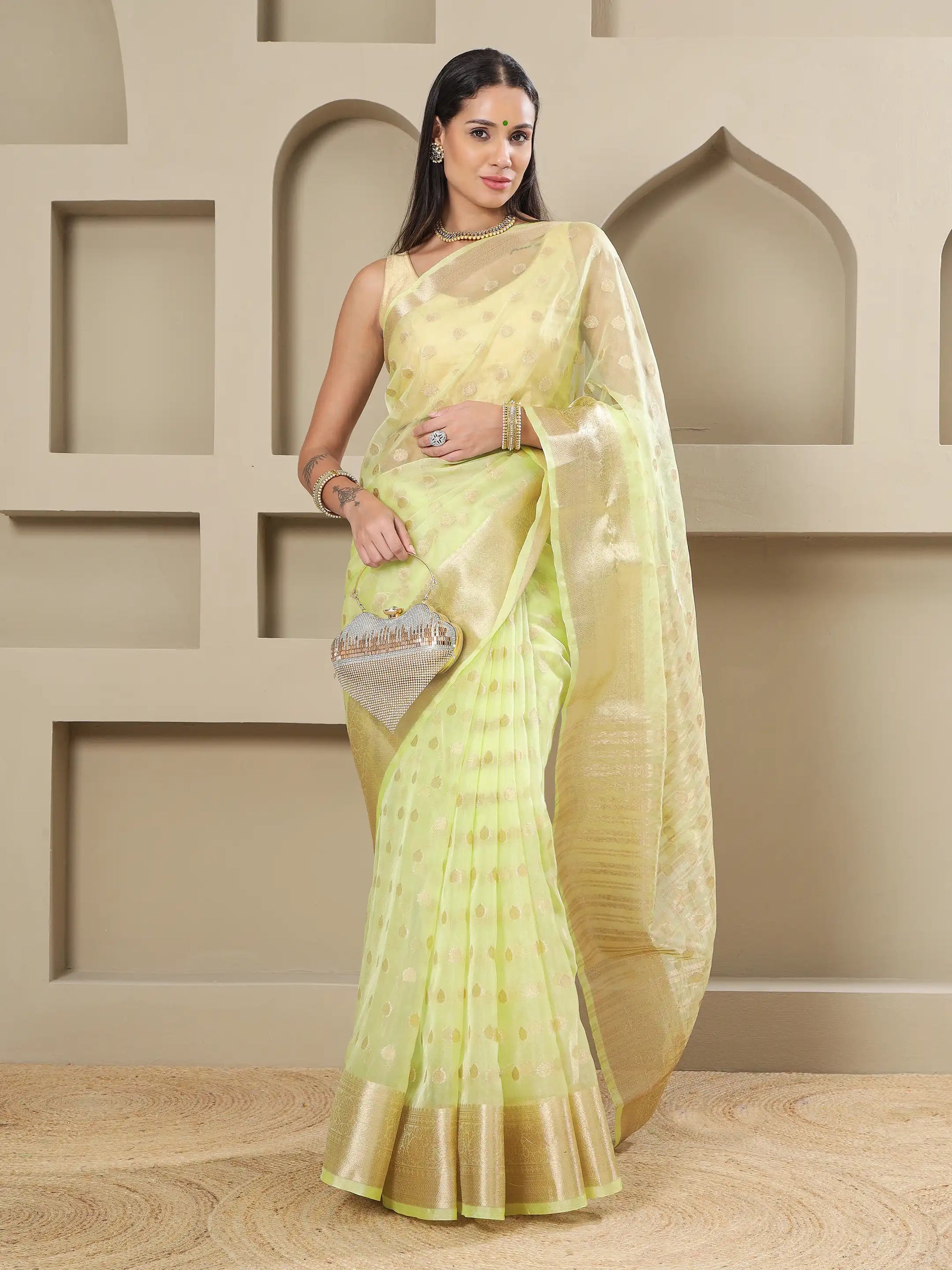 Banarasi Woven Organza Saree - Neon