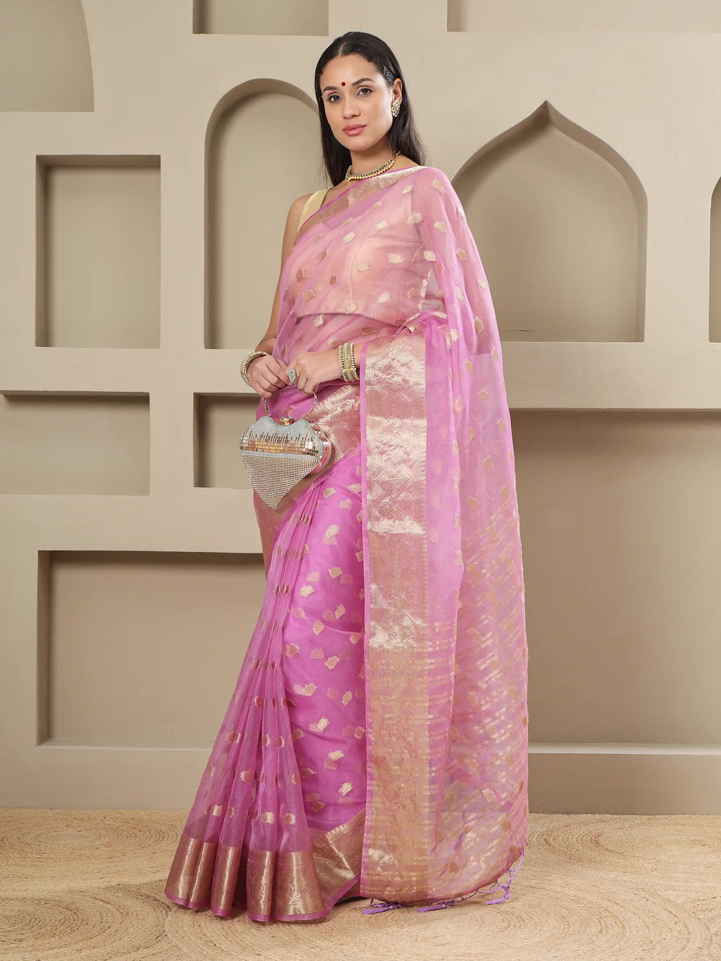 Banarasi Woven Organza Saree - Lilac