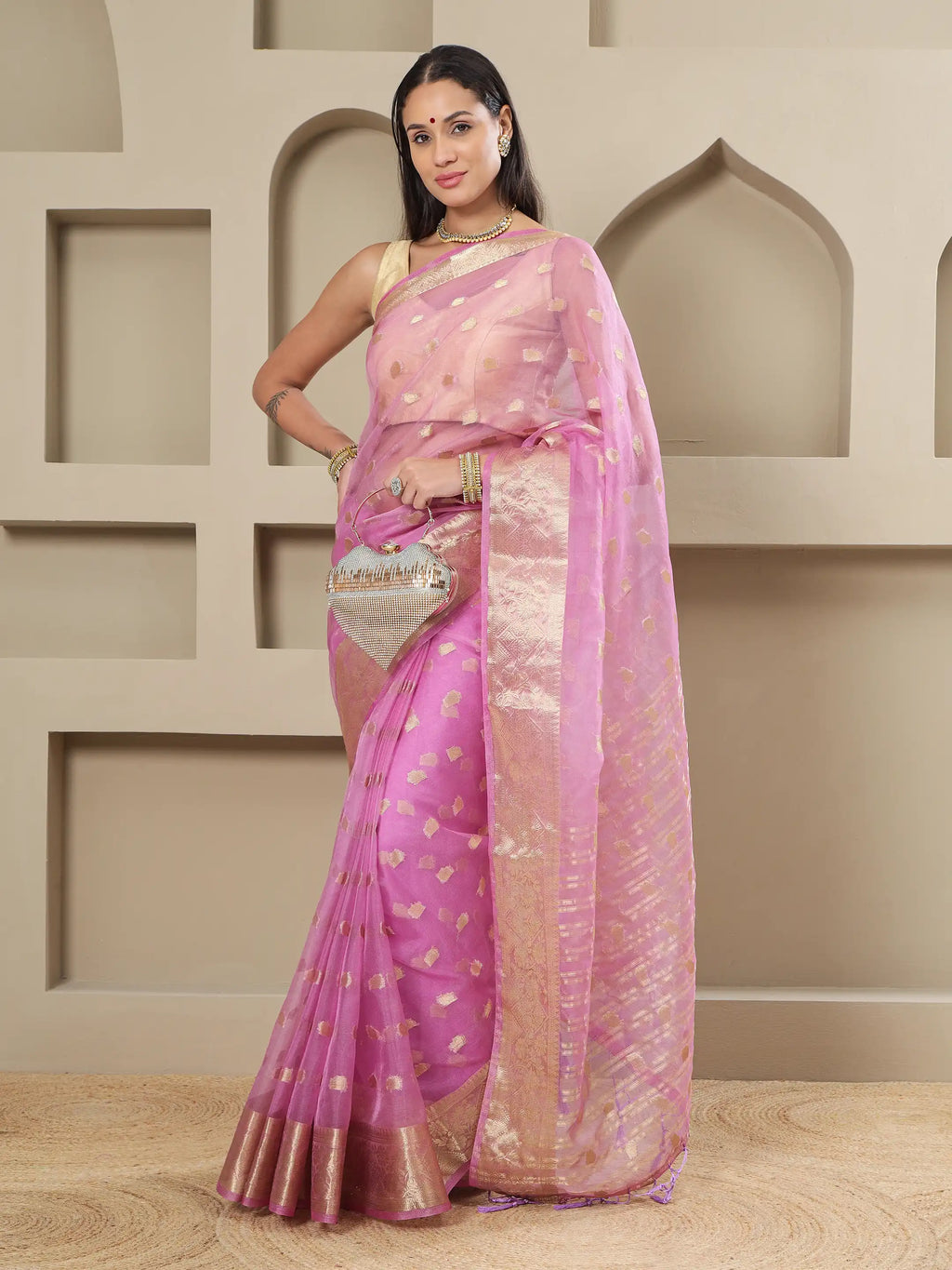 Banarasi Woven Organza Saree - Lilac