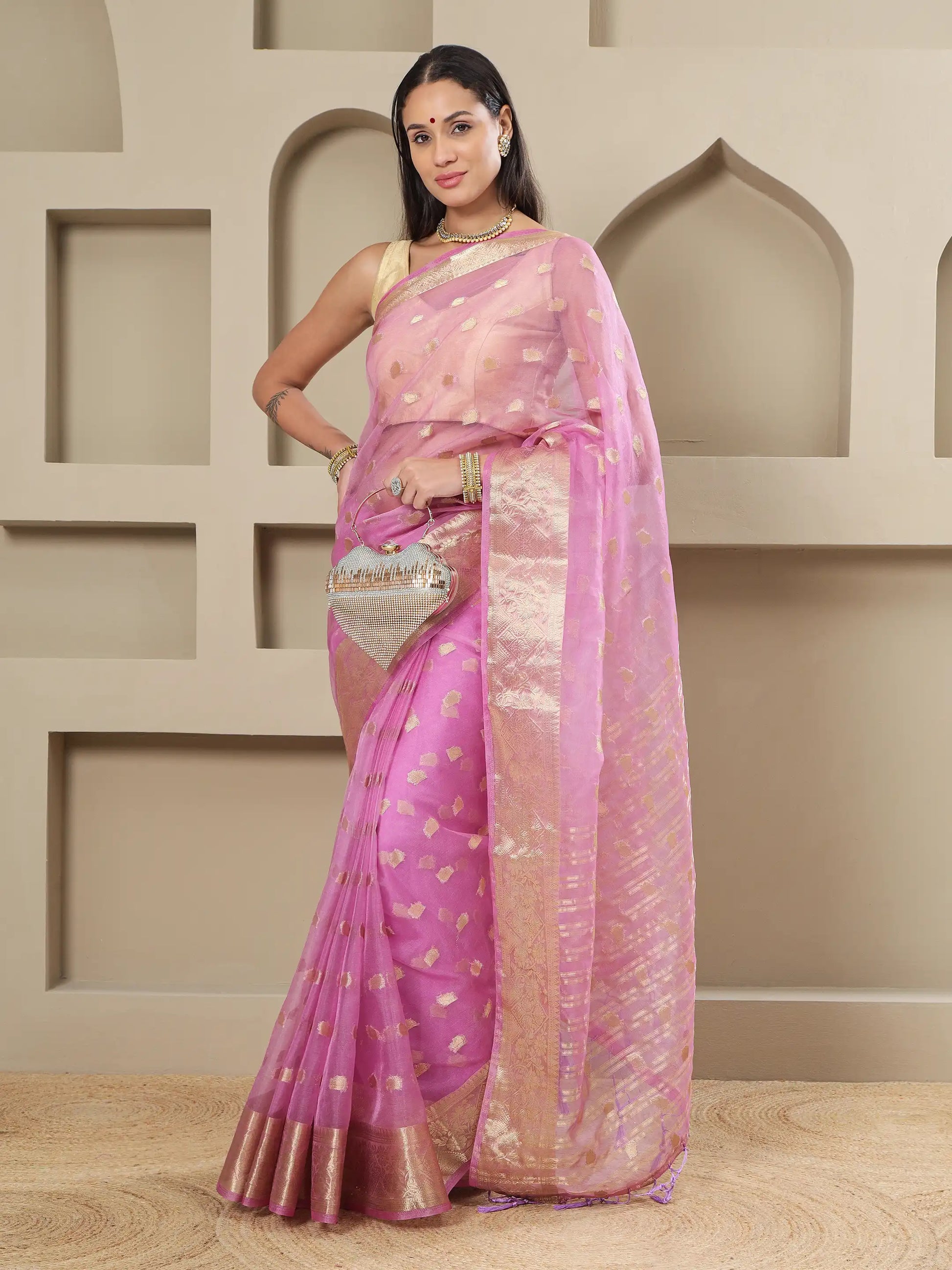 Banarasi Woven Organza Saree - Lilac