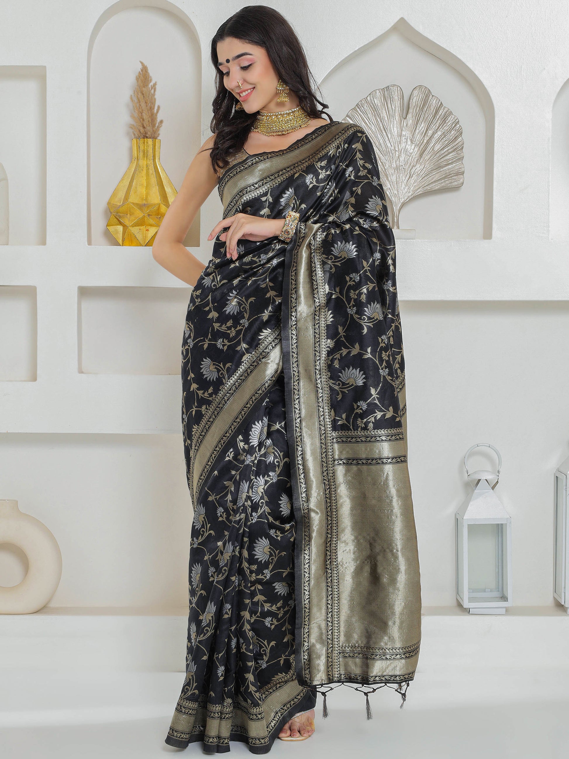 Banarasi Woven Silk Saree - Midnight Black