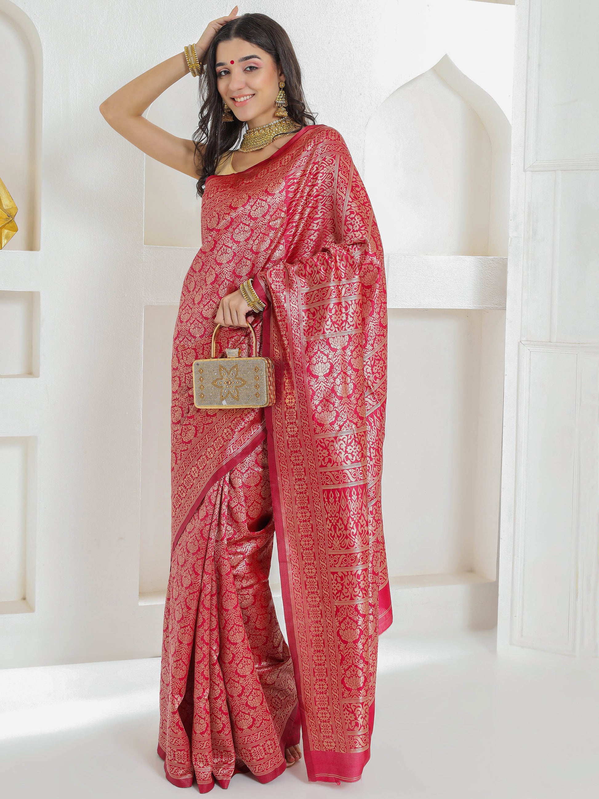 Brocade Silk Saree - Crimson