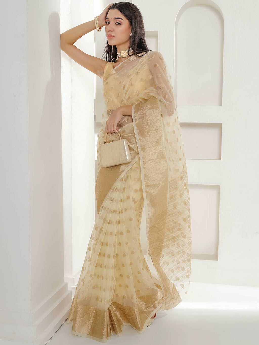 Banarasi Woven Organza Saree - Beige