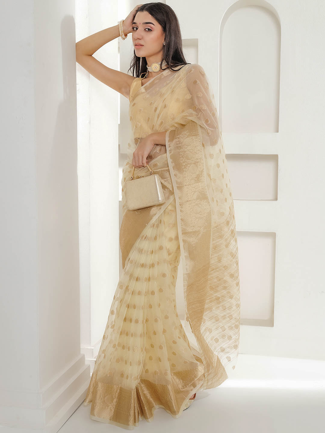 Banarasi Woven Organza Saree - Beige