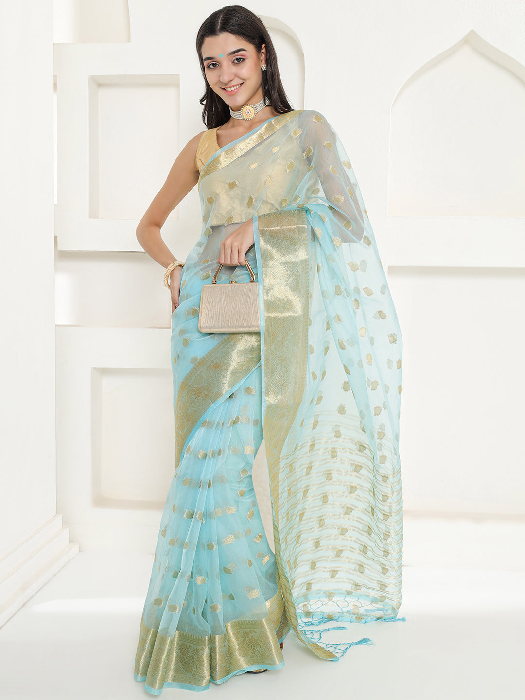 Banarasi Woven Organza Saree - Arctic Blue