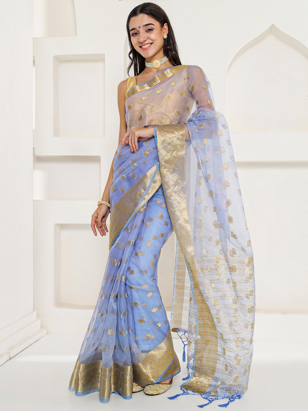 Banarasi Woven Organza Saree - Periwinkle