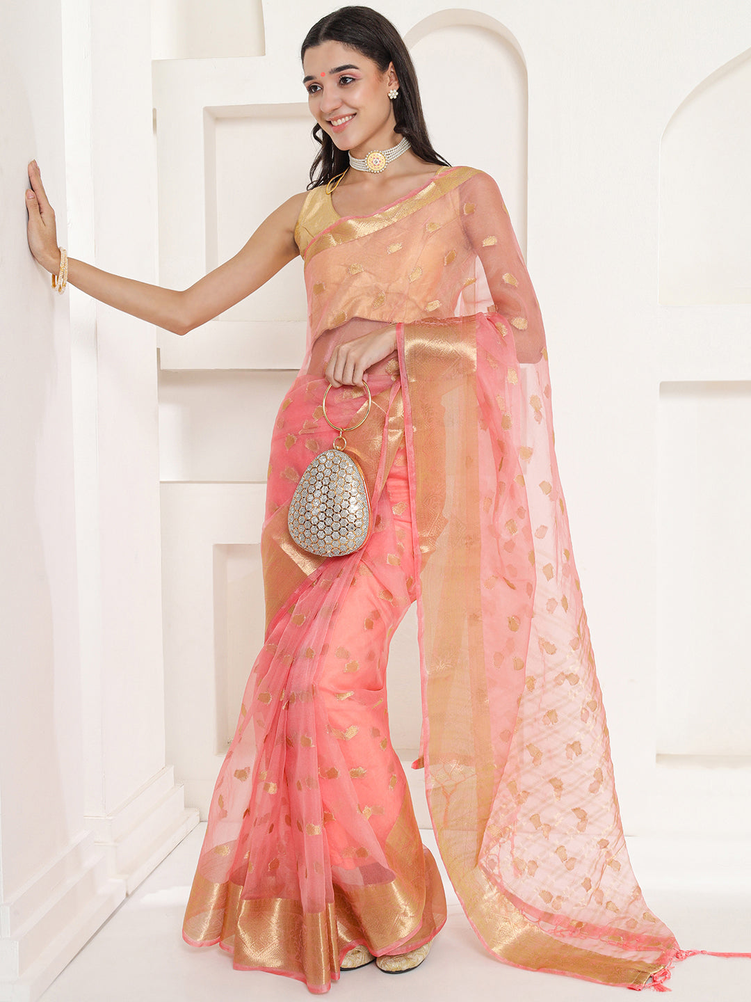 Banarasi Woven Organza Saree - Peach