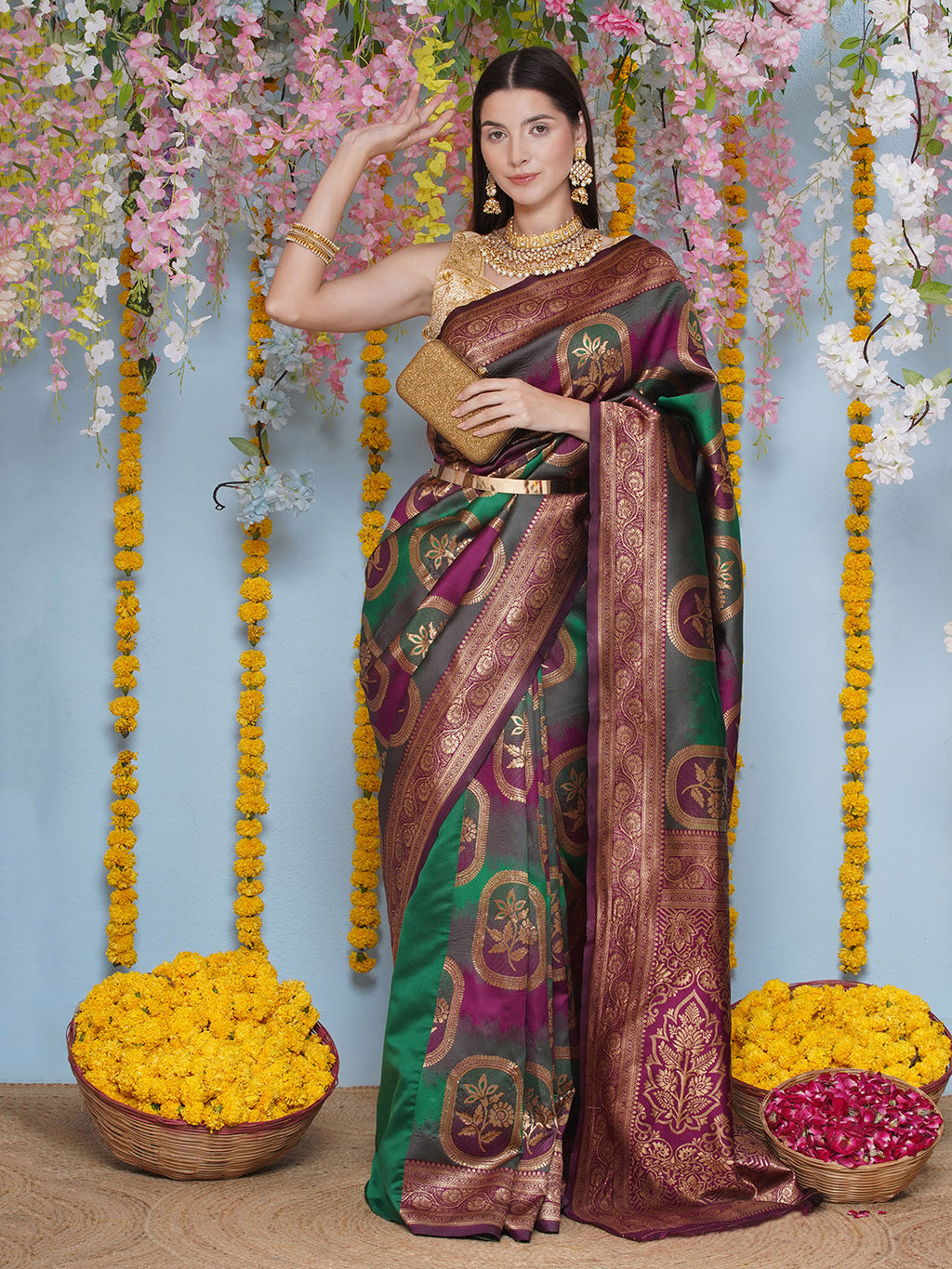 Banarasi Silk Jacquard Zari Kanjeevaram Saree - Violet