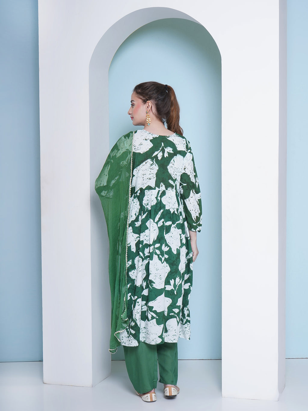 Floral Printed Suit Set - Green