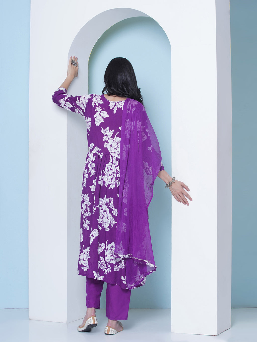 Floral Print Suit Set - Purple