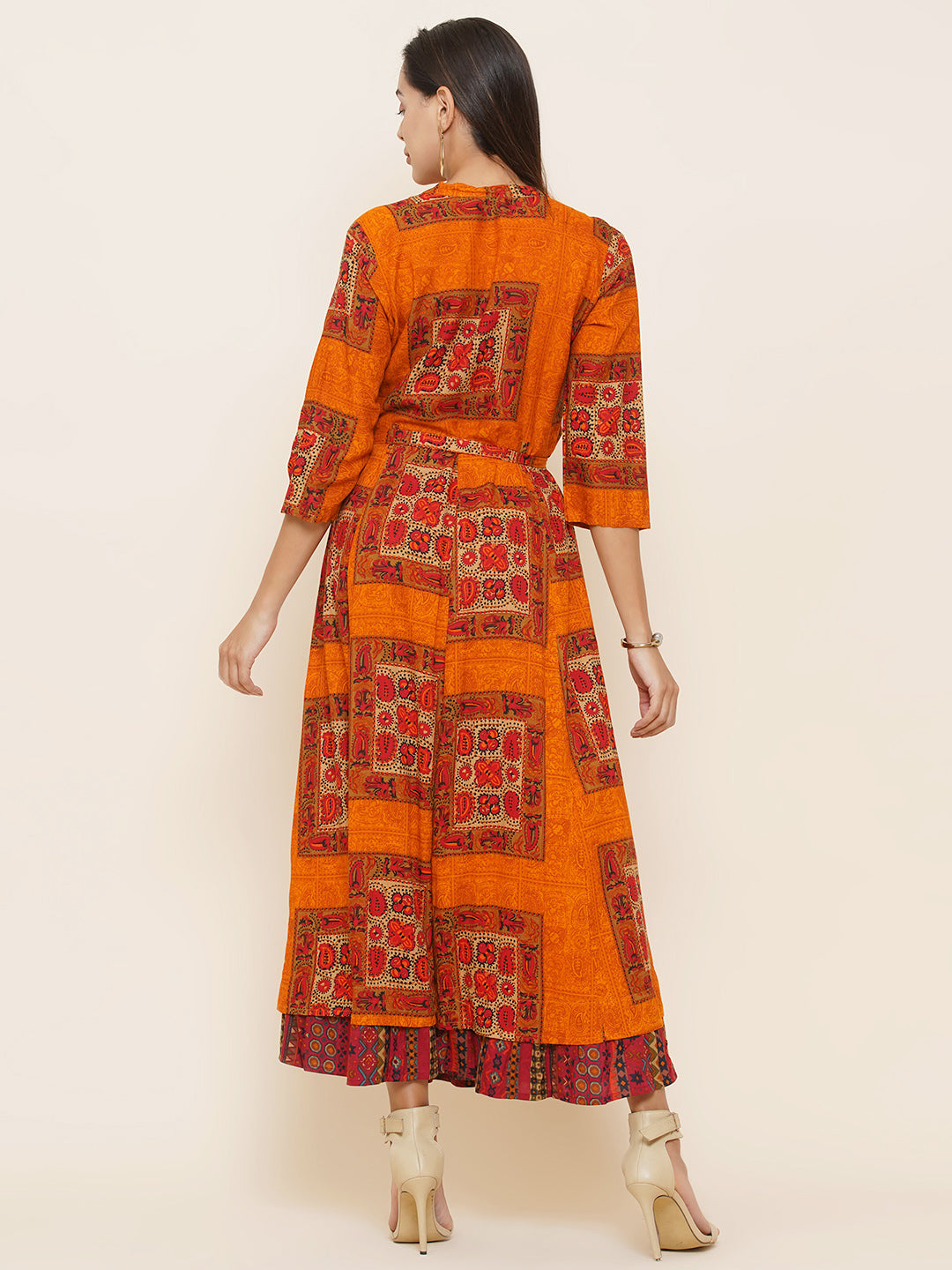Motifs Printed Dress - Orange