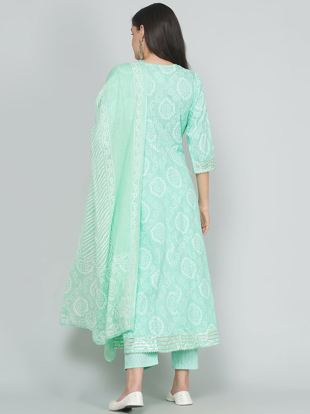 Gota Patti Bandhani Print Suit Set - Aqua Green