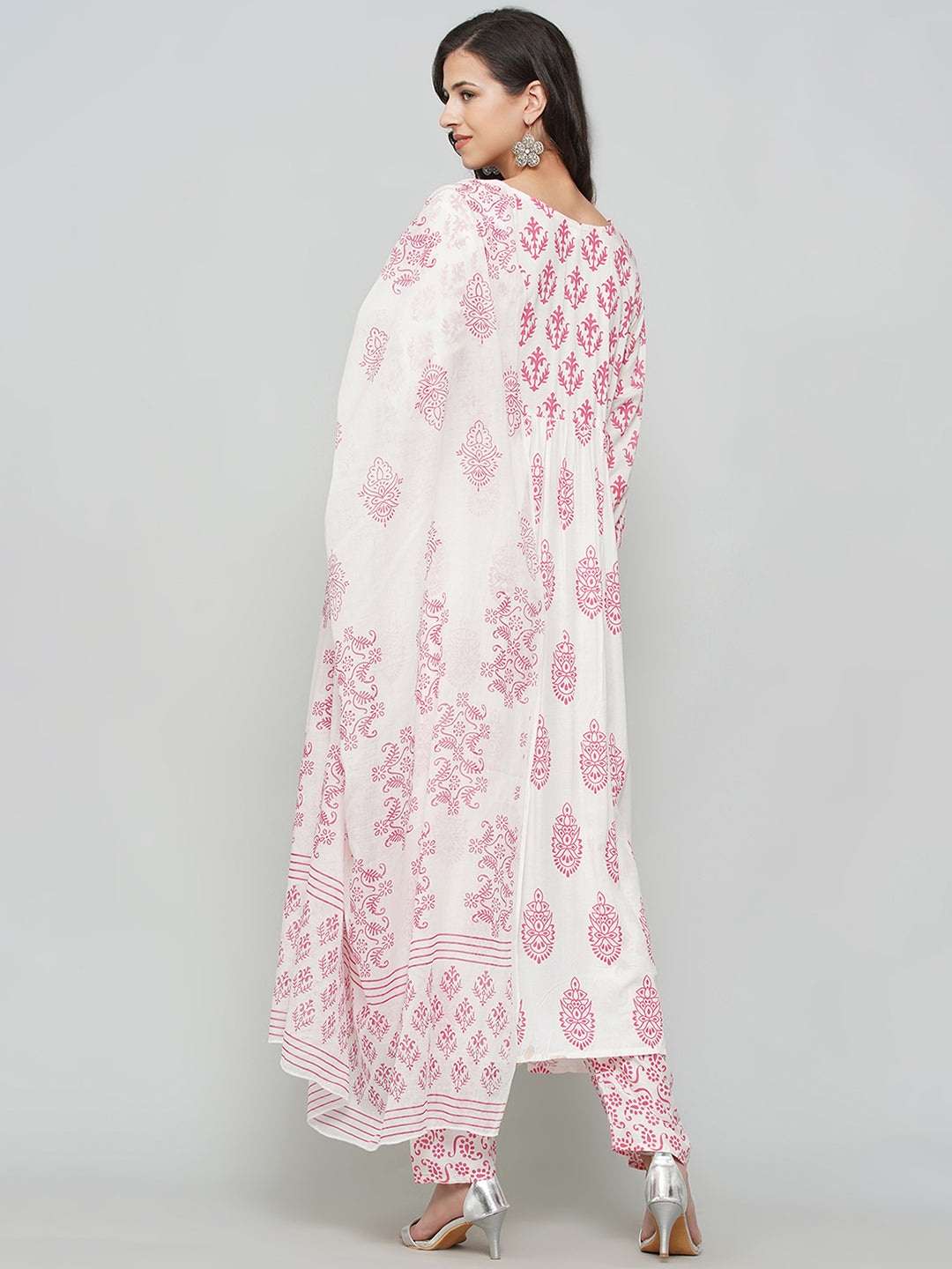 Angrakha Design Printed Suit Set - White & Red