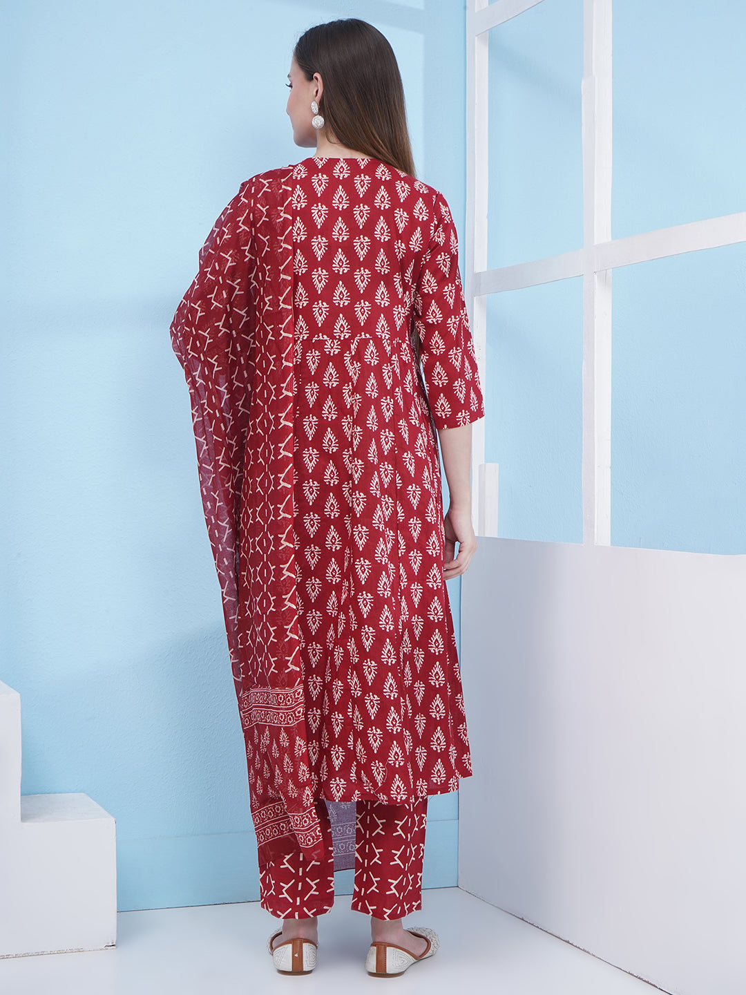 Angrakha Pattern Suit Set - Maroon