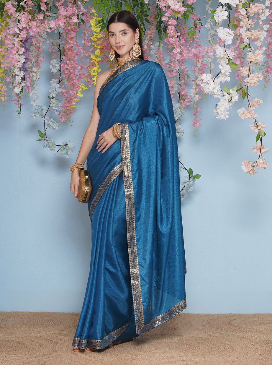 Svaroski Buta Silk Blend Saree - Azure Blue