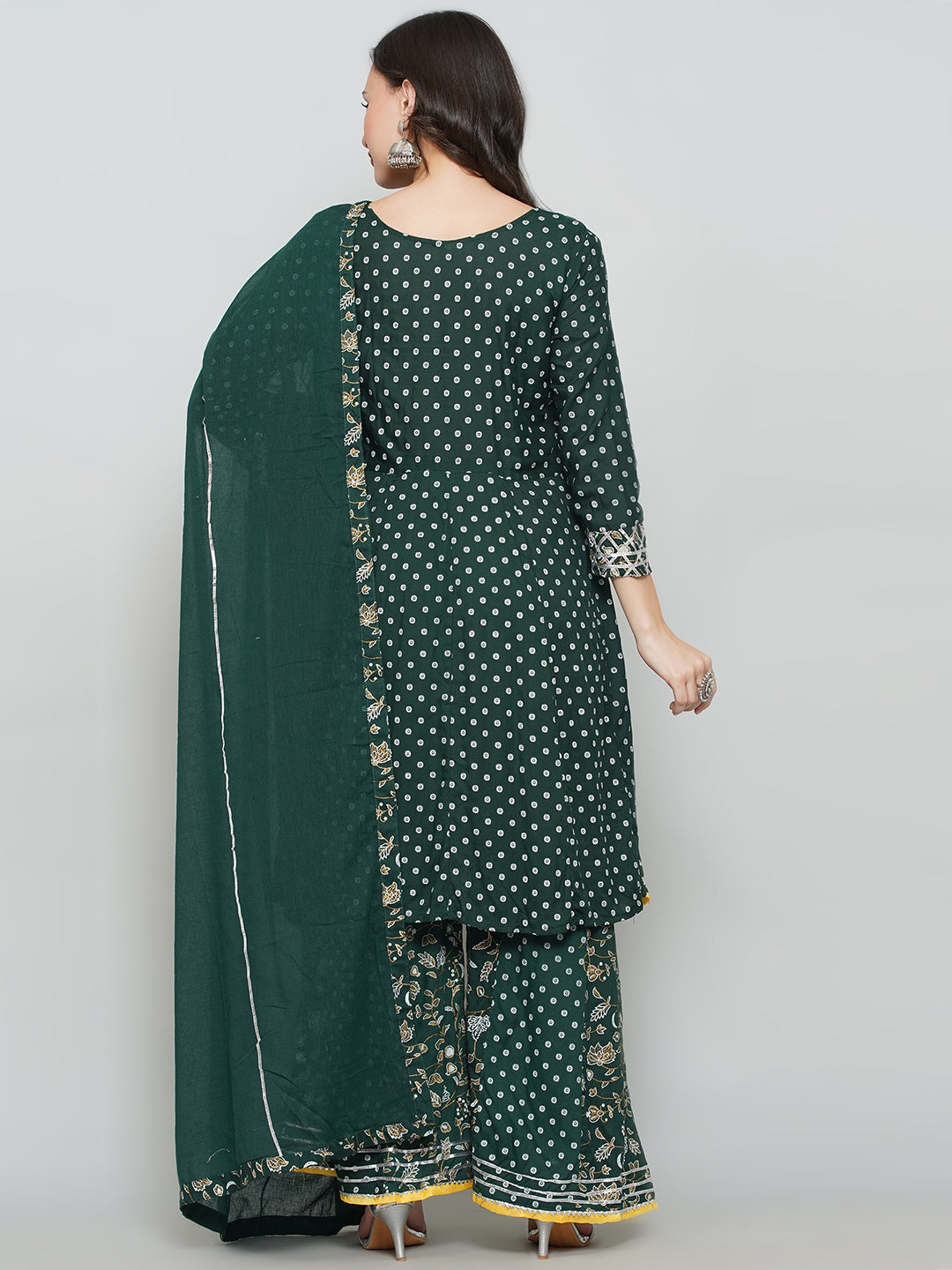 Gota Patti Sharara Suit Set - Dark Green