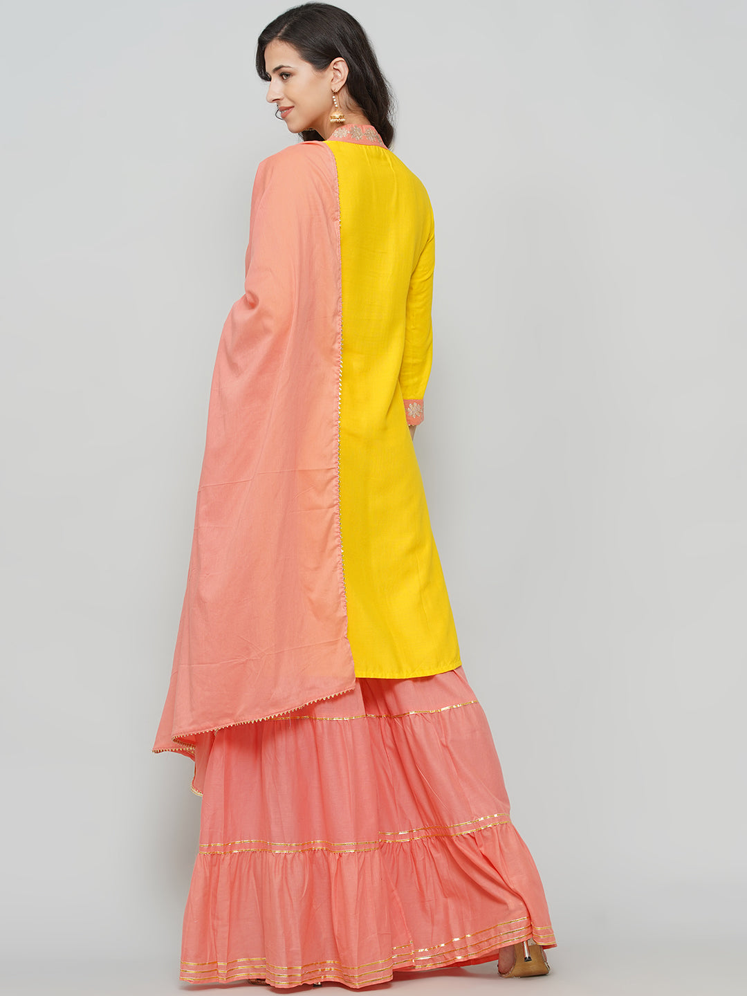 Gota Patti Sharara Suit Set - Yellow & Peach