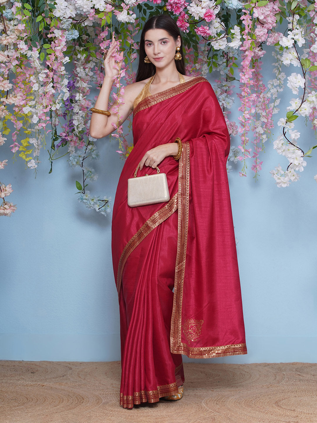Svaroski Buta Silk Blend Saree - Crimson