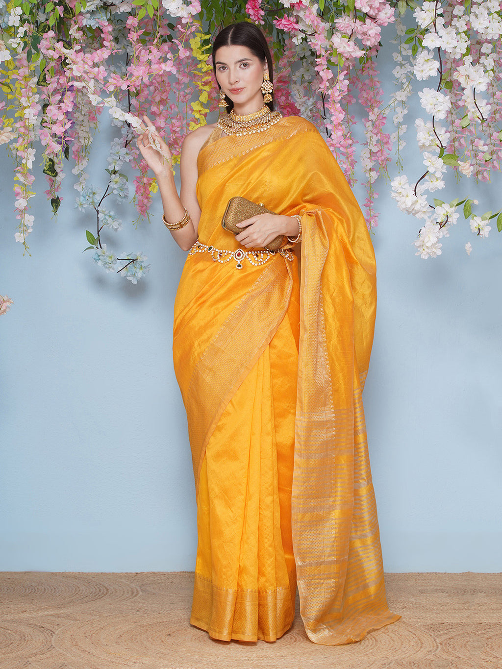 Tussar Silk Saree with Golden Zari Work - Yellow