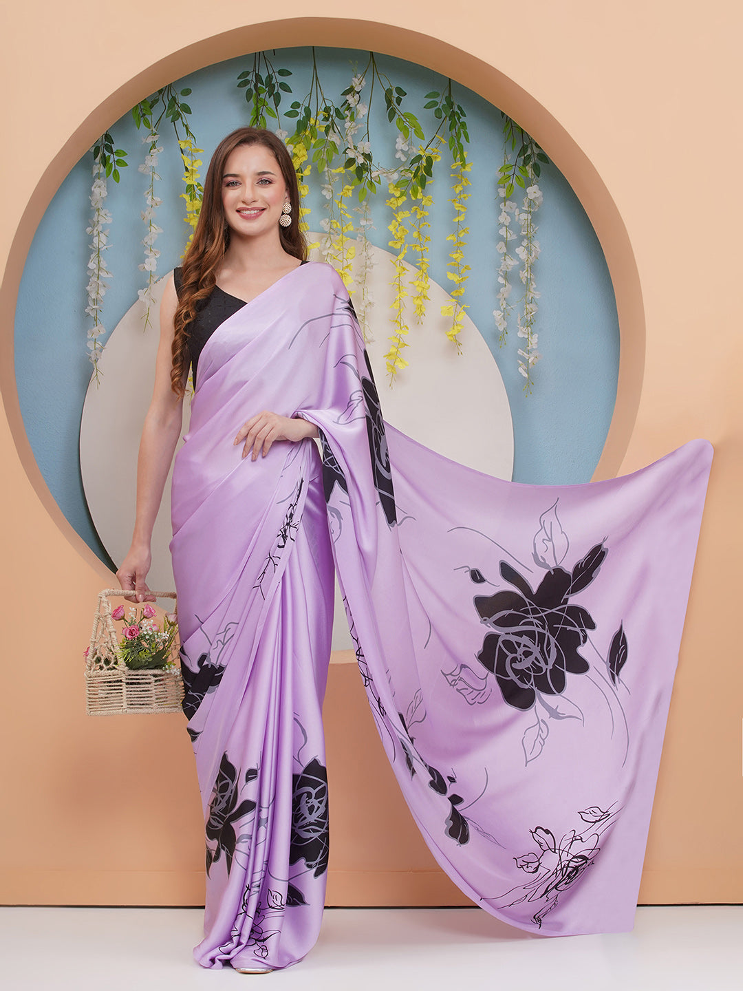 Graphic Printed Crepe-Silk Saree - Lavender