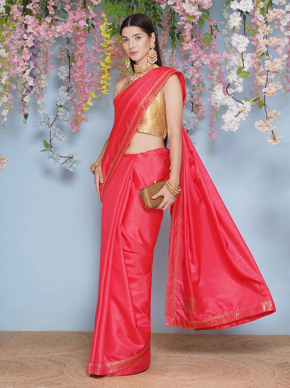 Svaroski Buta Silk Blend Saree - Hot Pink