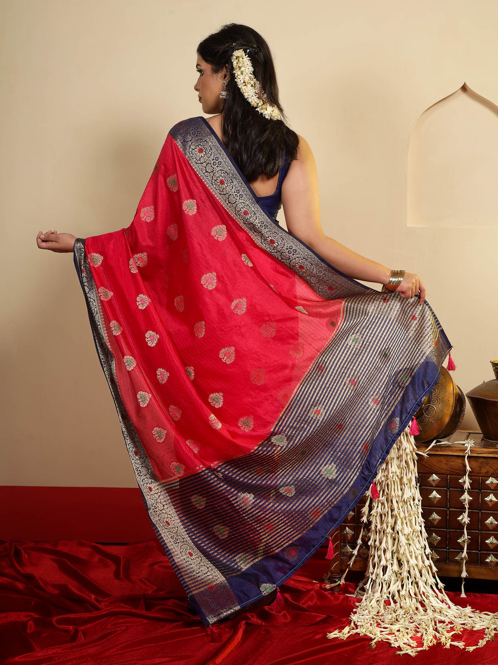 Mallika - Crimson & Navy Blue
