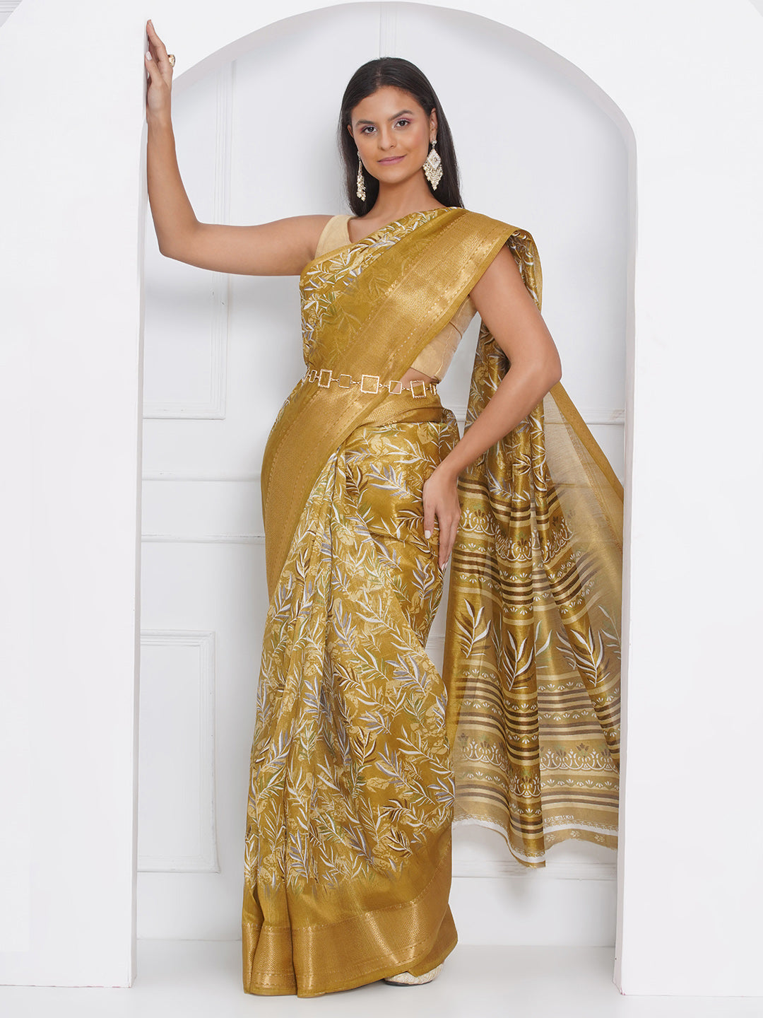 Cotton Silk Batik Print Saree - Gold