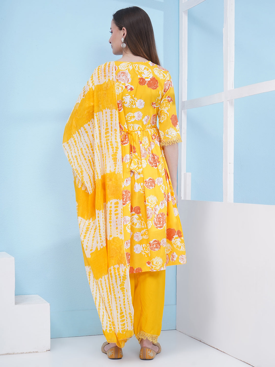 Nyra Cut Floral Print Suit Set - Yellow