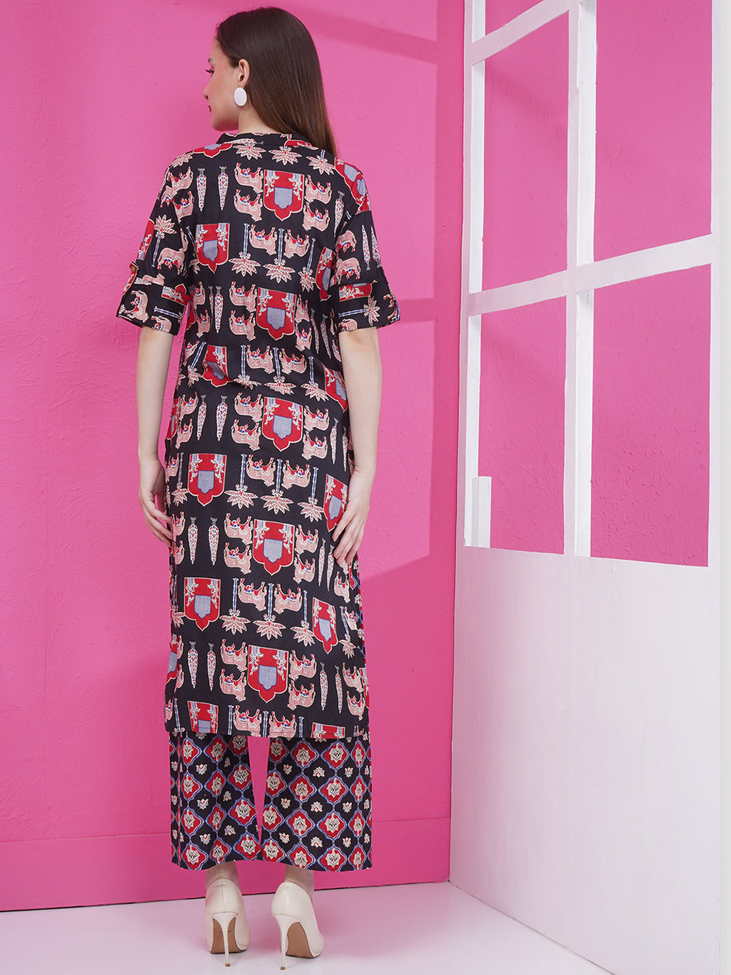 Motifs Printed Co-Ord Set - Black