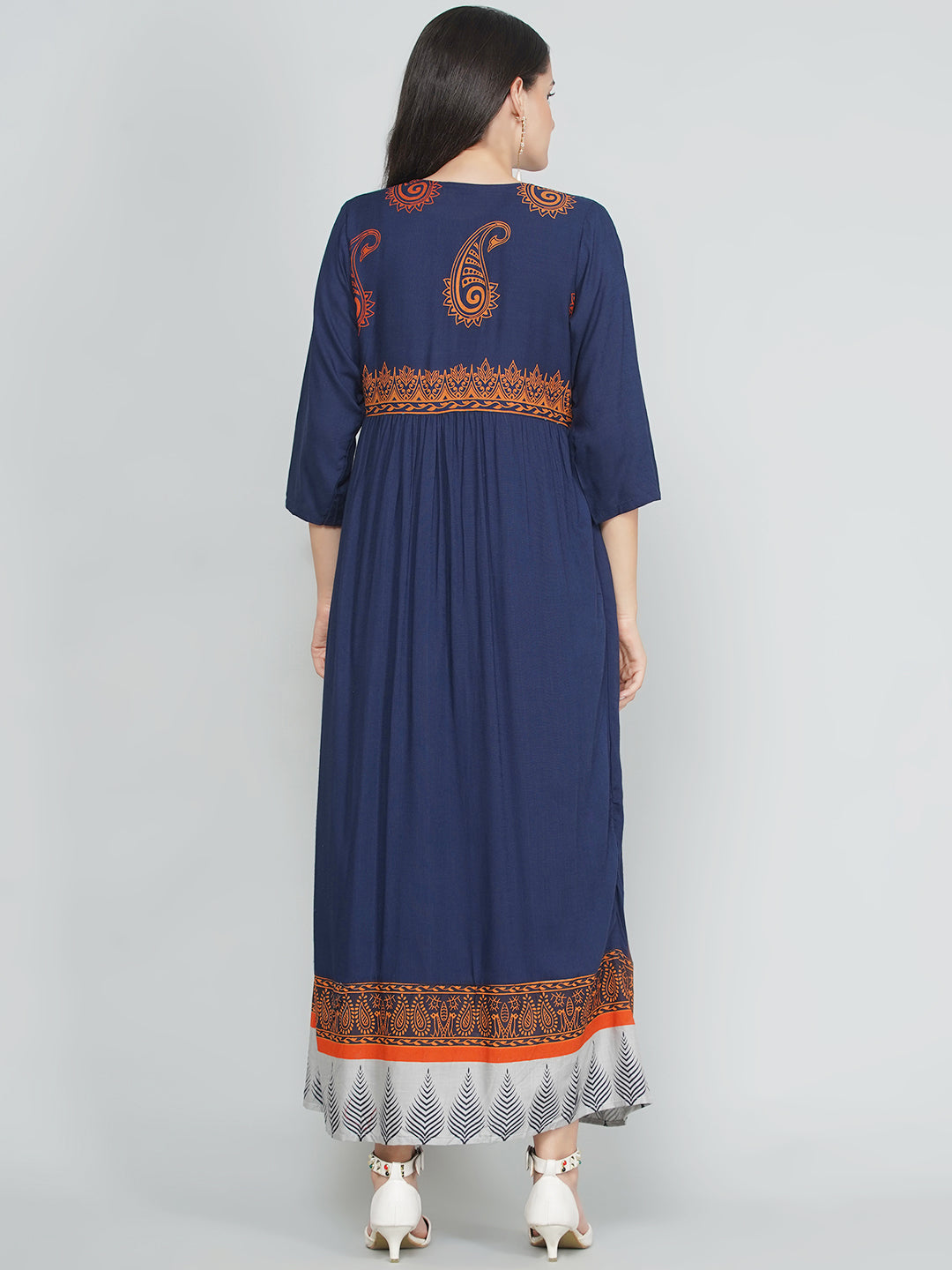 Paisley Print Dress with Shrug - Indigo