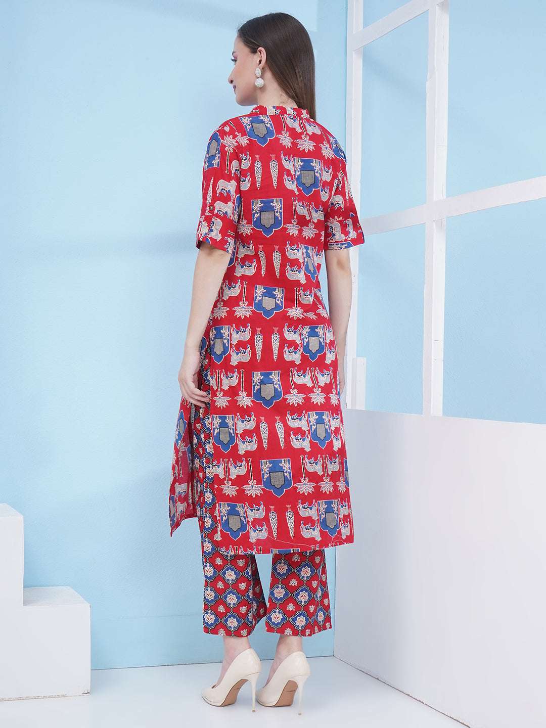 Printed Co-Ord Set for Women - Red & Blue