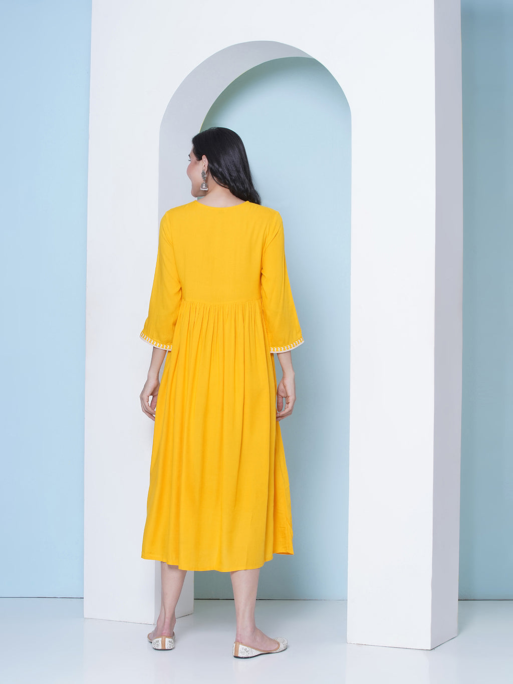 Embroidery Gown Dress - Yellow