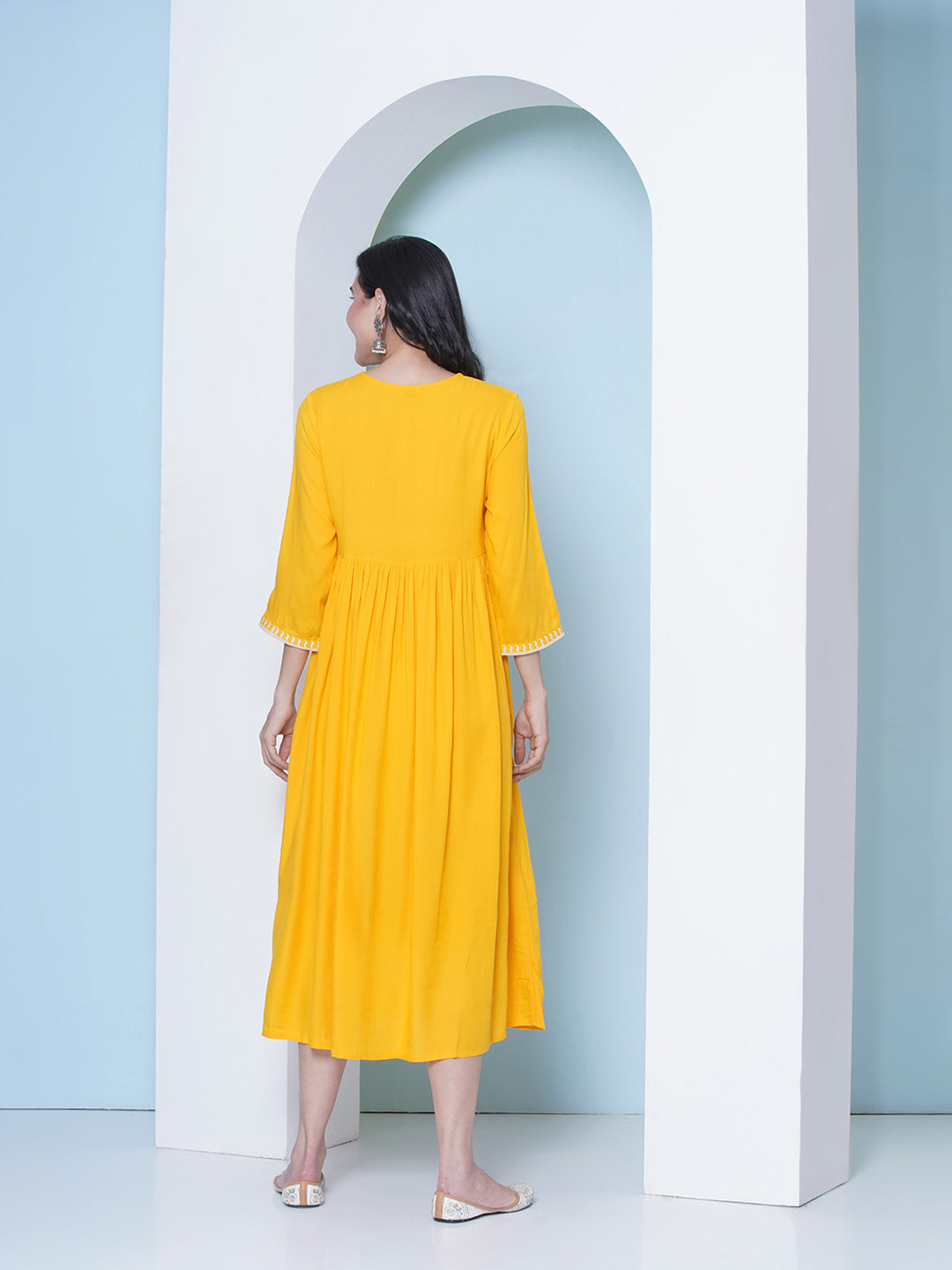 Embroidery Gown Dress - Yellow