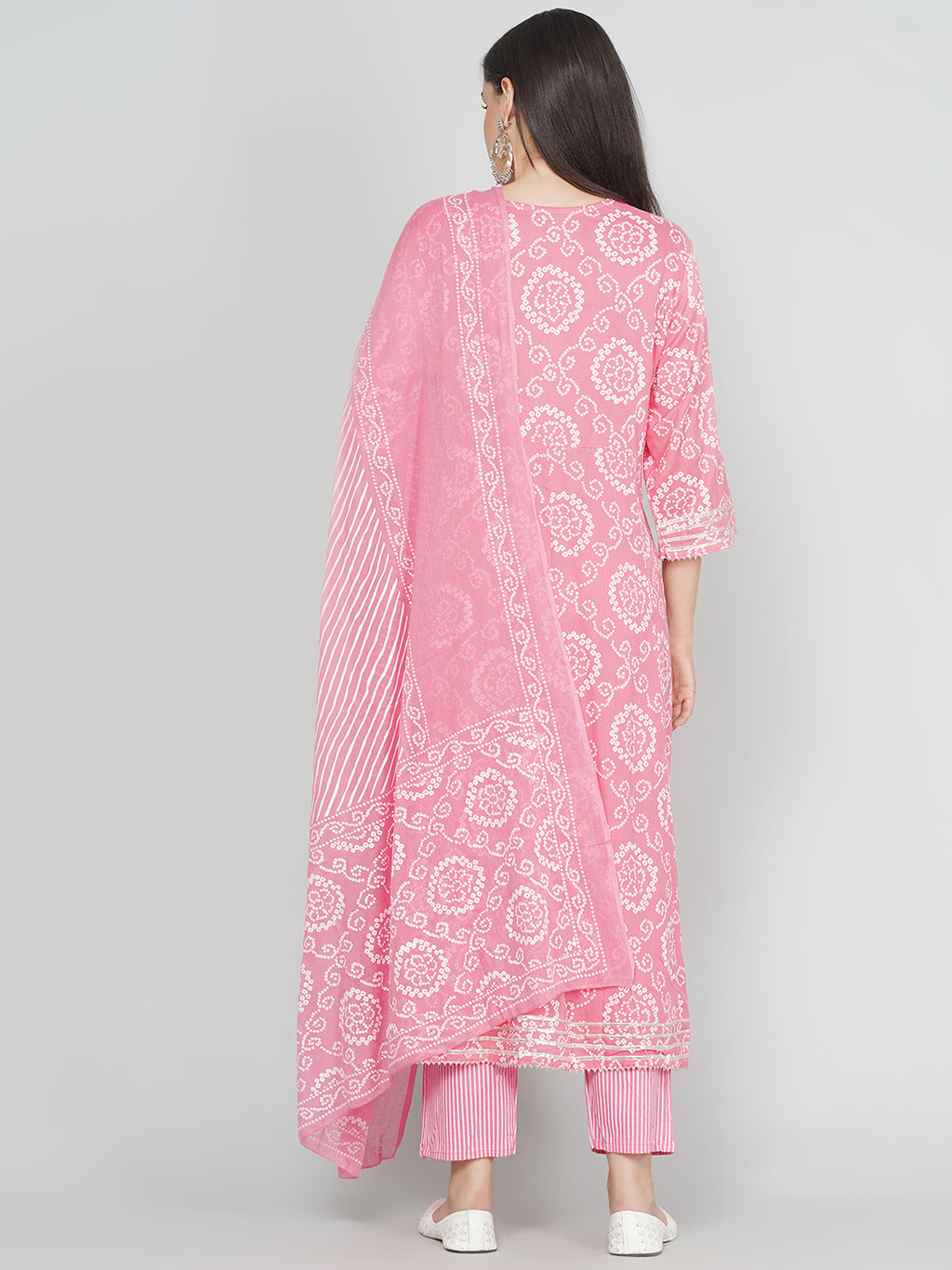 Gota Patti Bandhani Print Suit Set - Baby Pink
