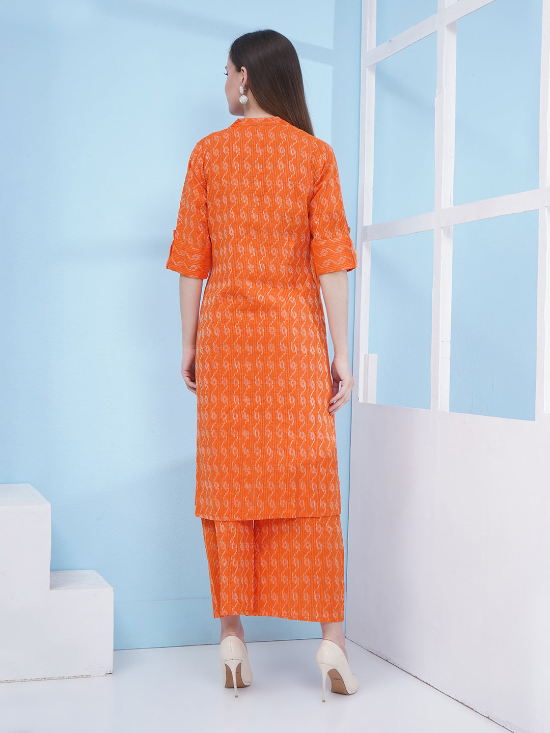 Printed Cotton Co-Ord Set - Orange
